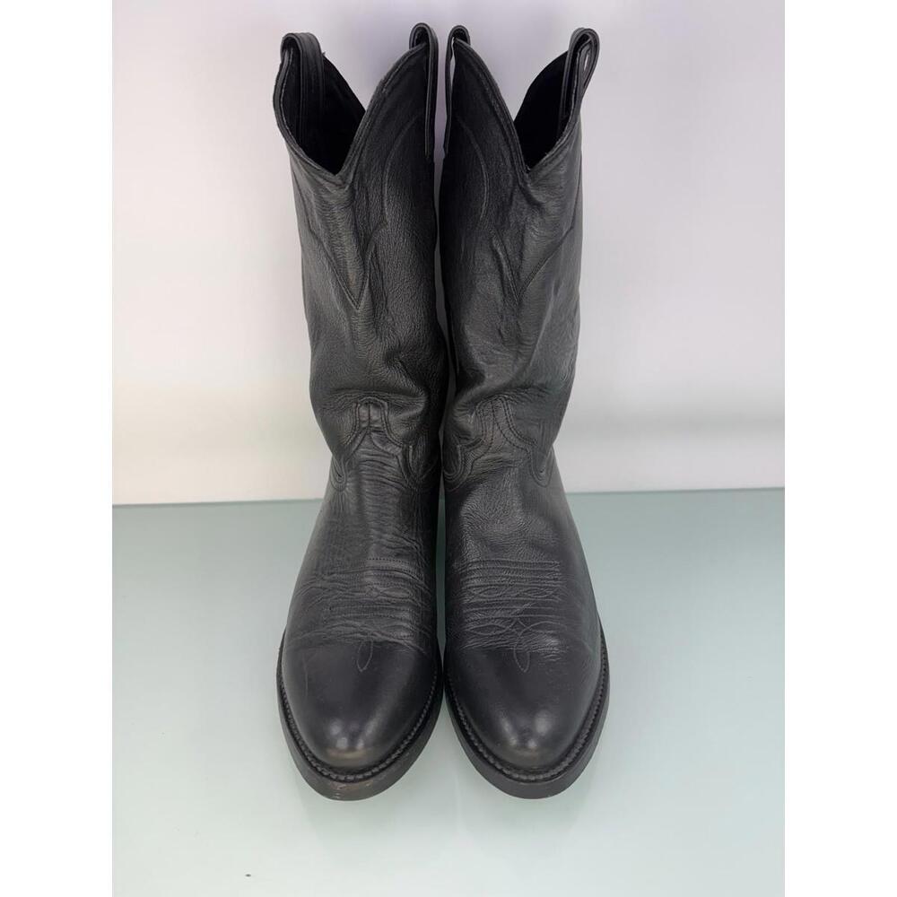 Abilene Mens 10D Black Cowhide Leather Western Cowboy Boots Classic Round Toe - Picture 4 of 9